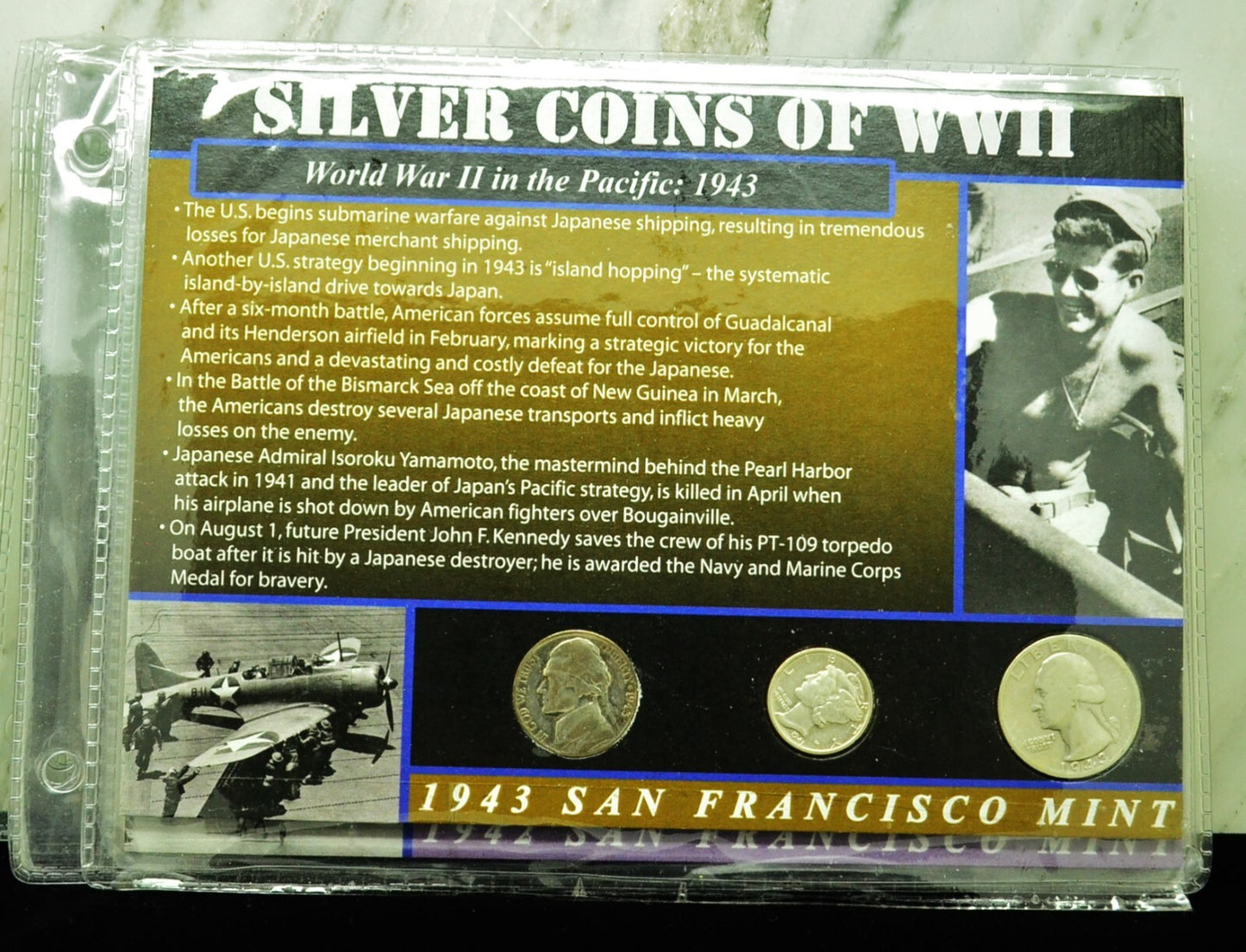 10 Display Pages of Silver Coins of WWII each w/ a Silver Nickel Dime & Quarter