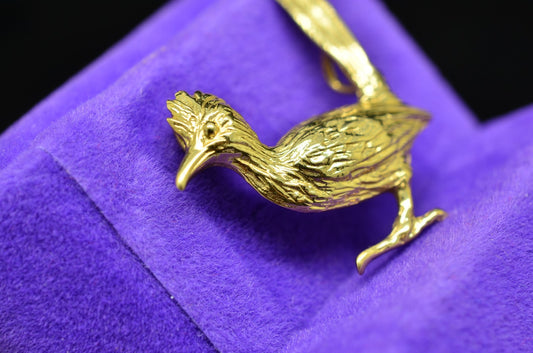 14K Yellow Gold Road Runner Bird Pendant Charm