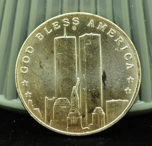 Sept 11th 2001 Twin Towers Land Of The Free Art Round -1 Troy Oz .999 Silver