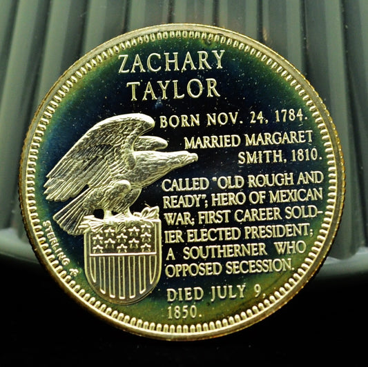 925 Silver Franklin Mint Art Round Presidential Treasury Zachary Taylor