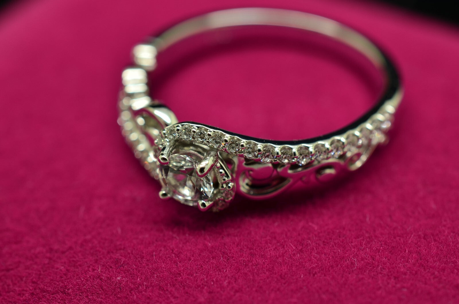 10K White Gold White Sapphire Sculptural Engagement Ring Diamond accents Size 7