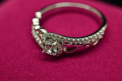 10K White Gold White Sapphire Sculptural Engagement Ring Diamond accents Size 7