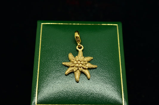 8K Yellow Gold star shaped flower Pendant Charm w/ lobster claw clasp bail