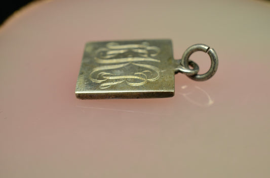 925 Sterling Silver square monogrammed pendant charm
