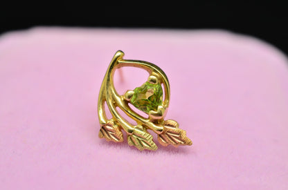 10K Yellow Gold Black Hills Gold Leaves w/ Peridot Single Stud Earring -just one