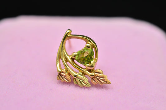10K Yellow Gold Black Hills Gold Leaves w/ Peridot Single Stud Earring -just one