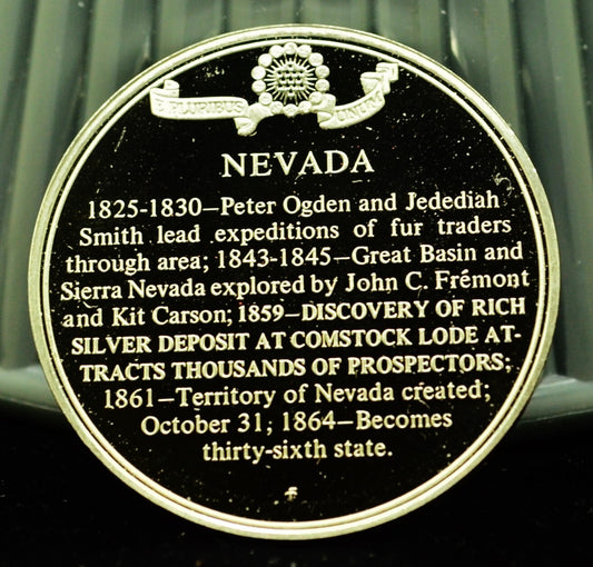 925 Silver Franklin Mint Art Round State of Nevada