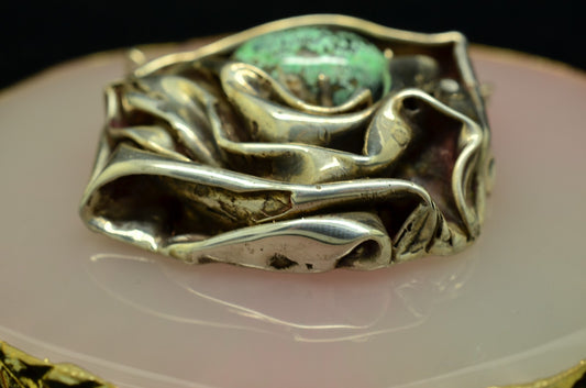 925 Sterling Silver Freeform Design Turquoise Pendant Charm -Very Heavy