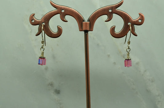 925 Sterling Silver dangling pink bead fishhook earrings
