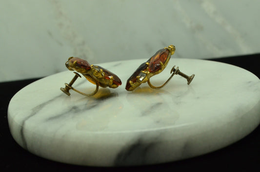 Vintage Gold plated 925 Sterling Silver orange gemstone screwback earrings