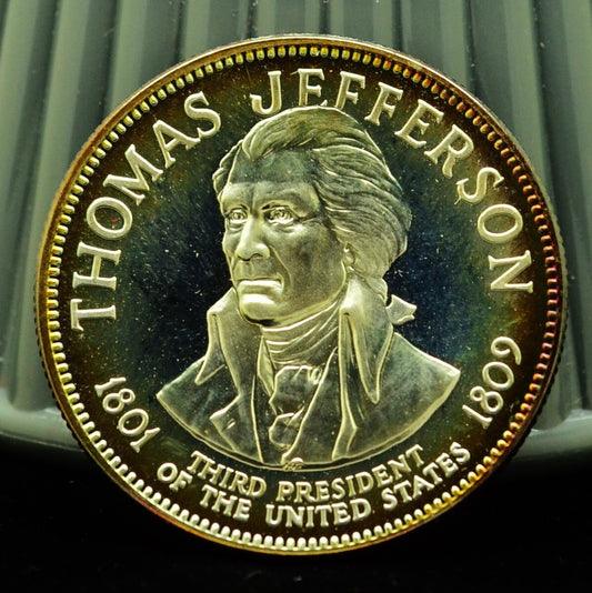 925 Silver Franklin Mint Art Round Presidential Treasure Thomas Jefferson