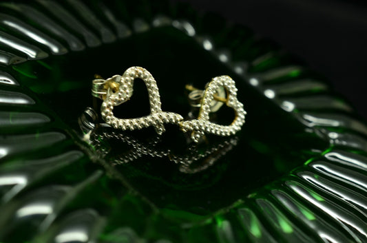 10K Yellow Gold Open Heart Design Stud Earrings w/ Diamond Accents