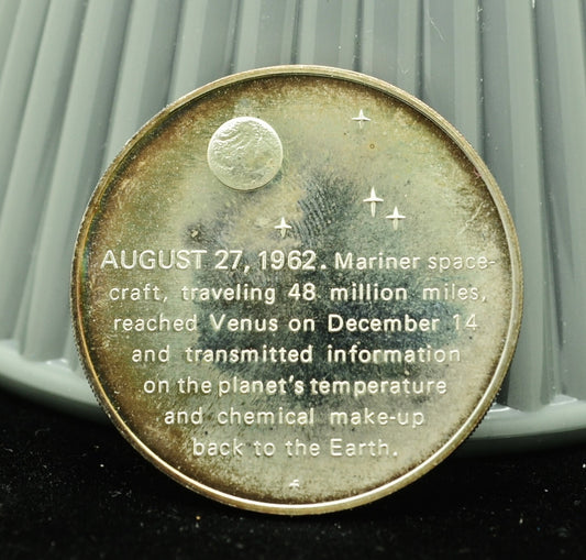 1970 Mariner II Exploration Of Venus Franklin Mint Art Round 92.5% Silver