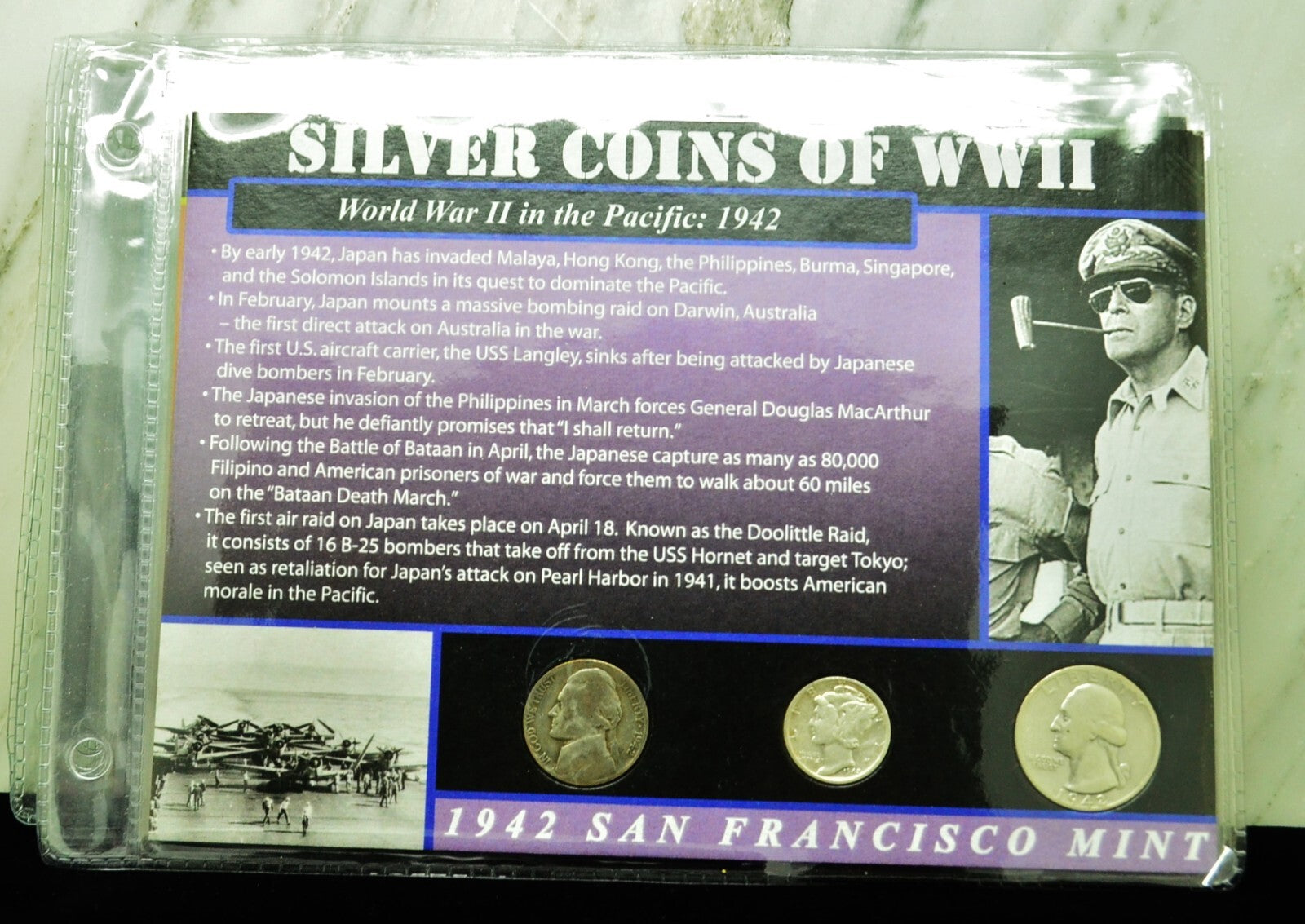 10 Display Pages of Silver Coins of WWII each w/ a Silver Nickel Dime & Quarter
