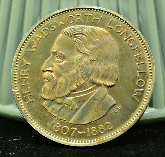 1971 Henry Wadsworth Longfellow Franklin Mint Art Round 92.5% Silver