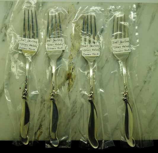 925 Sterling Silver International Silver Melody Set of 4 Dinner Forks 7 1/4"