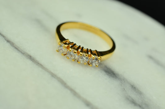 18K Yellow Gold Four Stone Cubic Zirconia Anniversary Ring Band Size 7.75