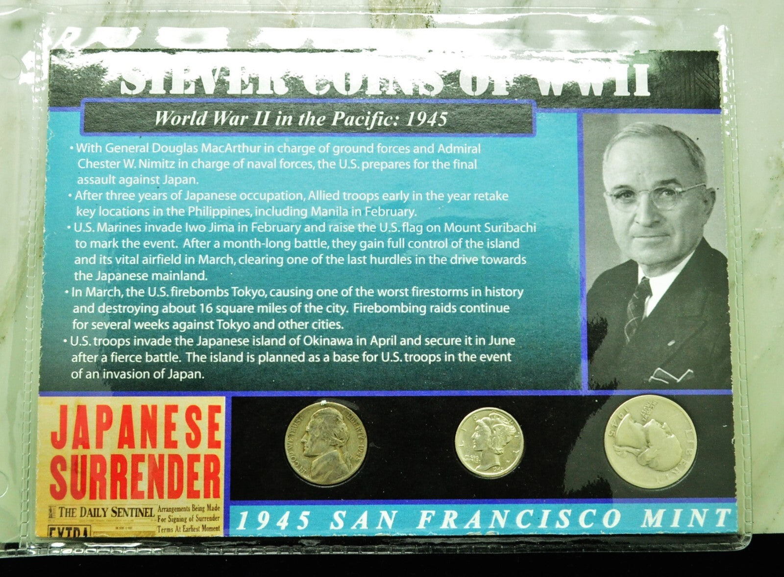 10 Display Pages of Silver Coins of WWII each w/ a Silver Nickel Dime & Quarter