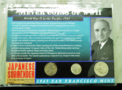 10 Display Pages of Silver Coins of WWII each w/ a Silver Nickel Dime & Quarter