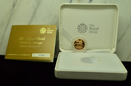 2013 Great Britain Gold Sovereign 91.67% Gold Royal Birth Commemorative Box COA