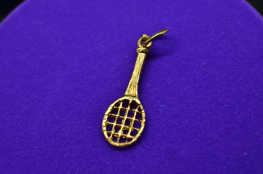 14K Yellow Gold racket / paddle pendant charm -small & light