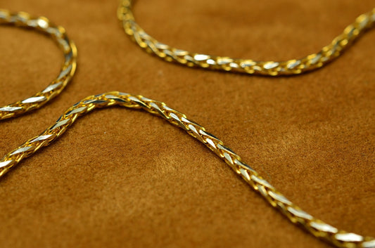 18" 14K Yellow Gold Two Tone Wheat Chain Necklace  1.4mm 5.0 grams