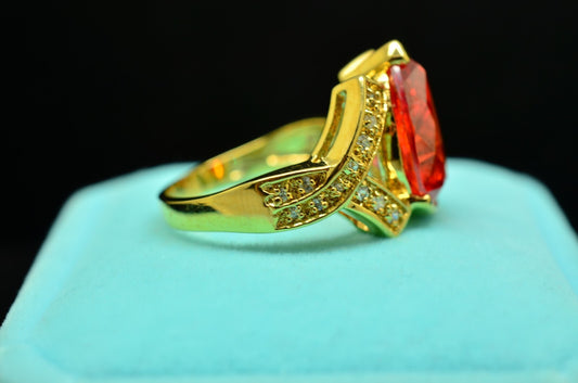 Vermeil 925 Sterling Silver Pear Cut Red CZ Solitaire Ring Band  Sz 6.75