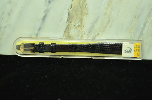 12mm HIRSCH BLACK LEATHER VINTAGE WATCH BAND STRAP GOLD TONE BUCKLE -NIB