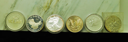 Lot of Six 1 Troy Ounce .999 Silver Art Rounds Various Specialty Designs