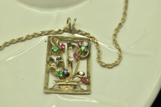 19" 925 Sterling Silver colorful CZ pendant necklace