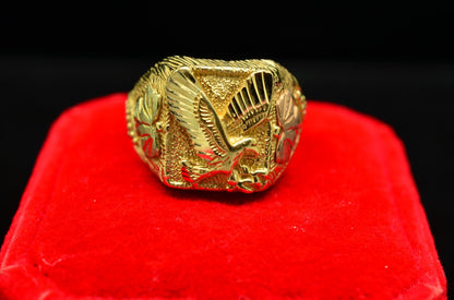 10K Yellow Gold Black Hills Gold Leaves & Grapes Eagle Design Ring Band Sz 10.75