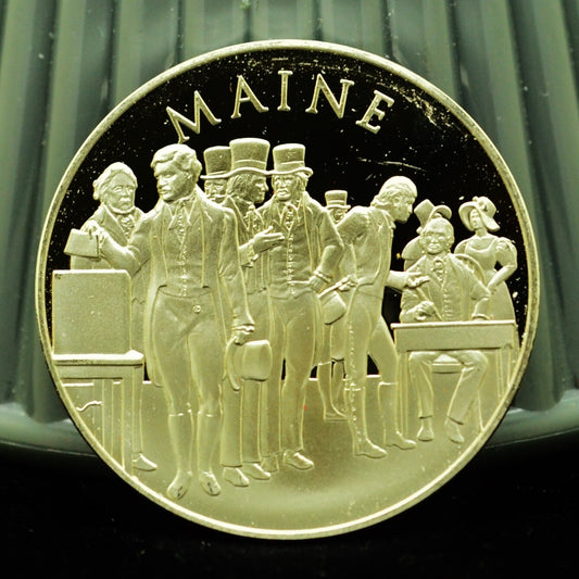 925 Silver Franklin Mint Art Round State of Maine