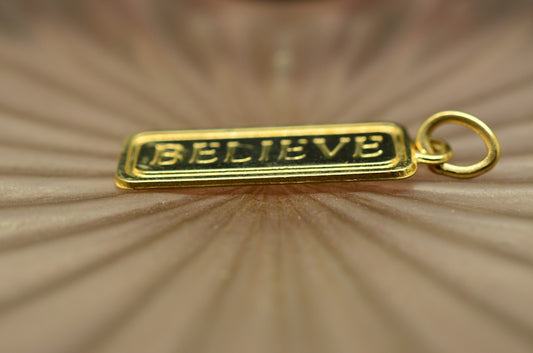 14K Yellow Gold "BELIEVE" Bar Pendant Charm