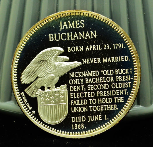 925 Silver Franklin Mint Art Round Presidential Treasury James Buchanan