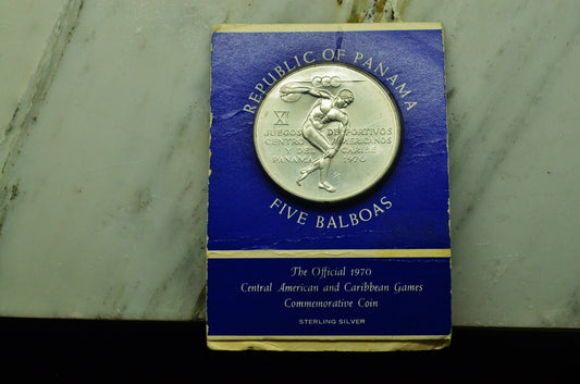 1970 Panama 5 Balboas Unc Caribbean Games Commemorative 925 Sterling Silver