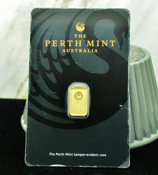Australia The Perth Mint 1 Gram 99.99% Fine Gold Bar Ingot in Sealed Assay Card