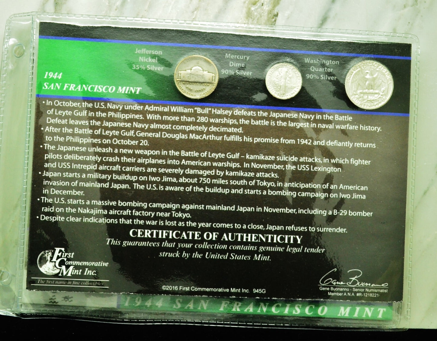10 Display Pages of Silver Coins of WWII each w/ a Silver Nickel Dime & Quarter