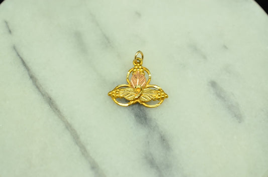 10K Yellow Gold Black Hills Gold Leaves & Grapes Design Pendant Charm