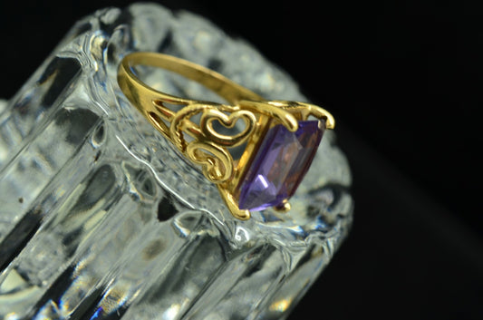 14K Yellow Gold Color Changing Teal Blue / Purple Sapphire Ring Band Size 6.25