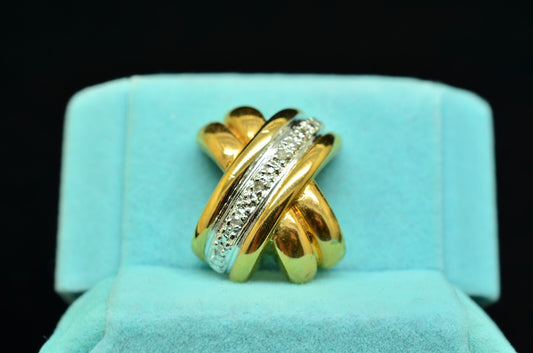 Vermeil 925 Sterling Silver X Crossed Design Pendant Charm w/ Diamonds