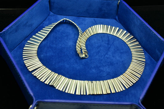 17" Silver Plated Graduated Fringe Bib chain necklace  7.3mm - 18.1mm