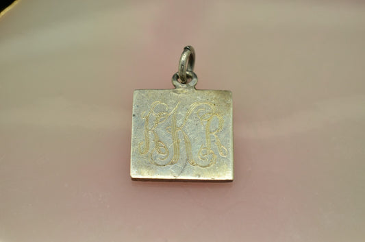 925 Sterling Silver square monogrammed pendant charm
