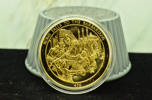 925 Silver Franklin Mint Art Round History Of Mankind Rome Falls To Barbarians