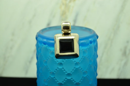 925 Sterling Silver square shaped black onyx pendant charm
