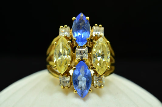 Vermeil 925 Sterling Silver Multi Stone Cluster Ring Band Size 6