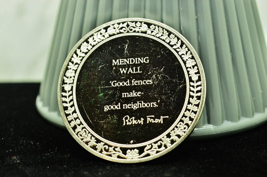 1974 Norman Rockwell Mending Wall Robert Frost Franklin Mint Round 92.5% Silver
