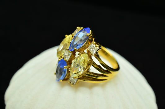 Vermeil 925 Sterling Silver Multi Stone Cluster Ring Band Size 6