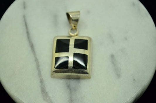925 Sterling Silver inlaid black onyx pendant charm