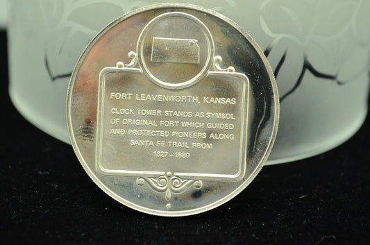 1971 Franklin Mint 925 Sterling Silver Art Round Medal Kansas Fort Leavenworth