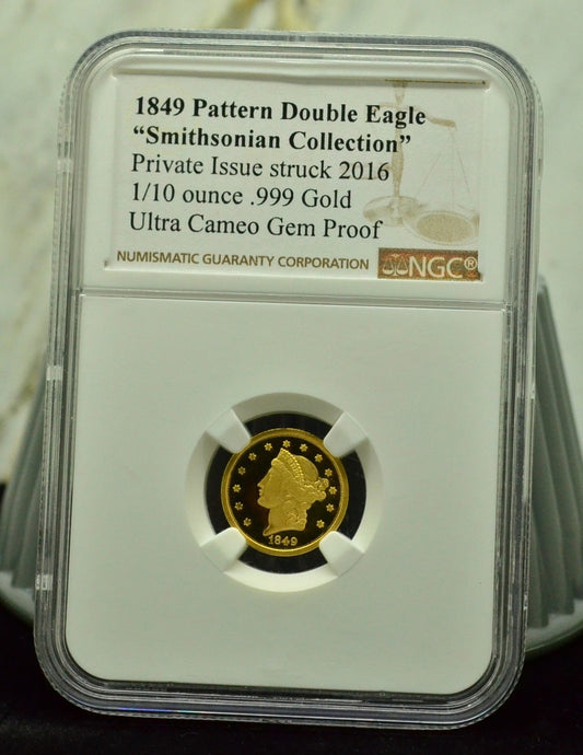 1849 Pattern Double Eagle Smithsonian 2016 1/10 oz .999 Gold NGC UCAM Gem Proof